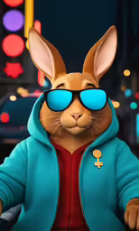 an animated character wearing sunglasses and wearing a blue jacket
