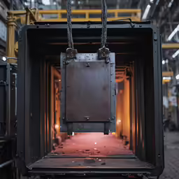 a large metal object with a red light