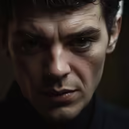 the dark and shadowy face of a man with black hair