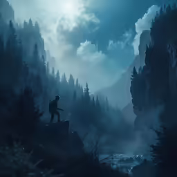 man standing on a small mountain looking at the fog