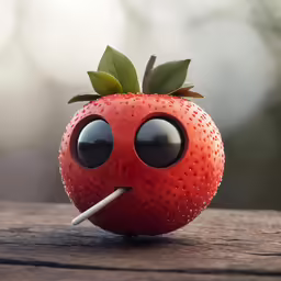 a strawberries with eyeballs that are shaped like lips