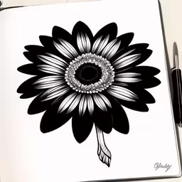 a black and white photo of a large flower,a black and white image of a large daisy