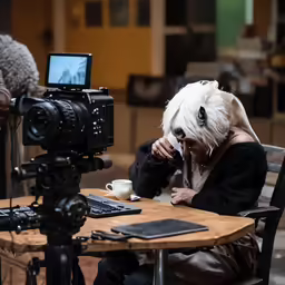 a person on a phone and some cameras
