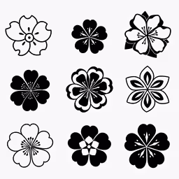 a variety of flowers and petals that have a different shape,a group of flowers that can be used to draw on a sheet