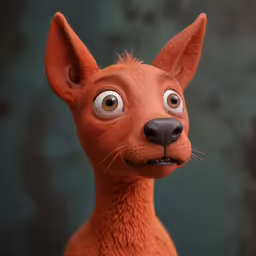 an animated dog wearing orange and black clothes