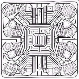 the top view of a square of parking meters,a very detailed and complex map for a car show