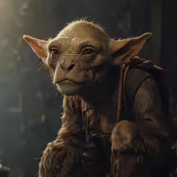 an animated yoda is in a scene with a light shining