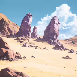 the desert is sandy with a few rocks to climb