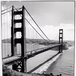 an old photo of the golden gate bridge taken from the overlook point