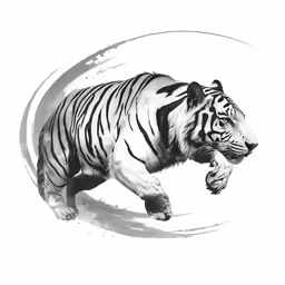 white tiger in motion painting print on a paper