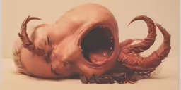 a person laying on top of a table with an octopus crawling out of the middle