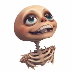 a cartoon skeleton with a creepy look on its face