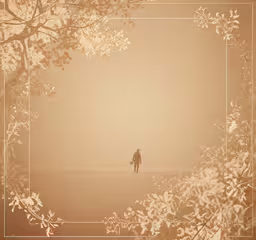 the silhouette of a person is shown in a square frame,an image of people walking in the fog
