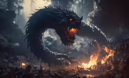 a close up shot of the evil dragon, which is biting in front of an embers eye