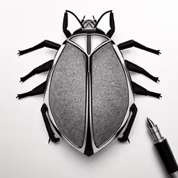 a bug that is laying next to a pen