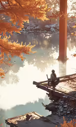 a man sitting on a boat looking down at the water