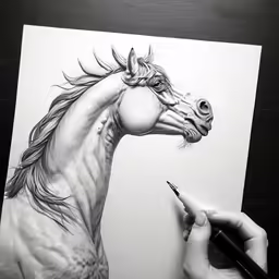 someone is drawing a horse on paper