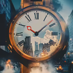 a clock is surrounded by smoke while on the street