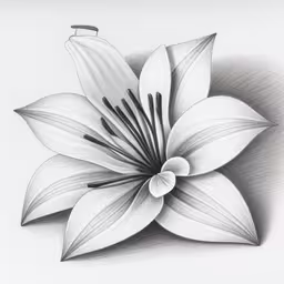 a white flower is featured with long shadows,a drawing of a white lily that is looking upward