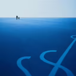 two people walking away from the camera across an ocean