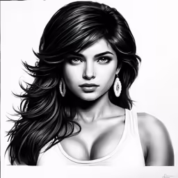 an ink drawing of a woman with long hair