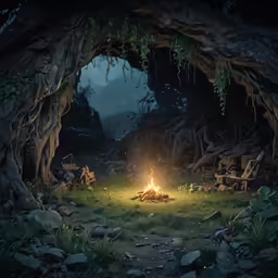 an image of a fire lit in the woods