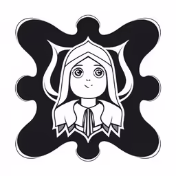 a black and white drawing of a girl with long hair and an open hooded cloak