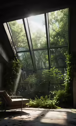 an open window in the center of an empty room