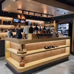 a store with a counter and some people in it