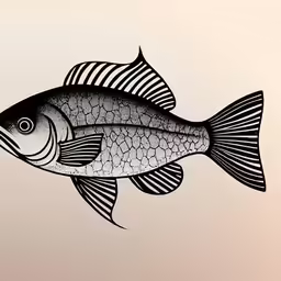 black and white painting of fish on wall