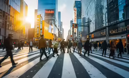 this is a photo of a busy city crosswalk