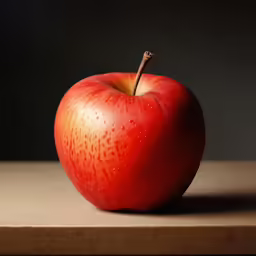 an apple on a table on top of a brown surface