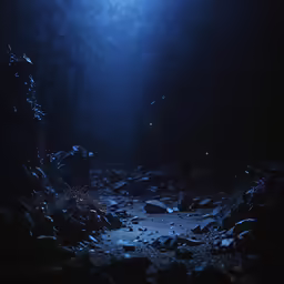 a dark night scene with the light coming from behind