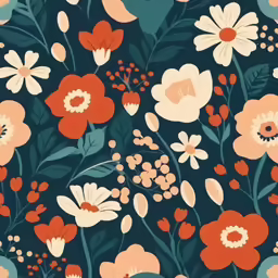 floral wallpaper in blue, coral, and peach colors