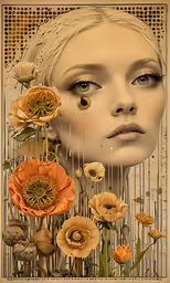 digital art collage with a girl and flowers