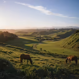 two horses are standing in a grassy field