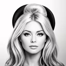 a woman with long blonde hair is wearing a black hat