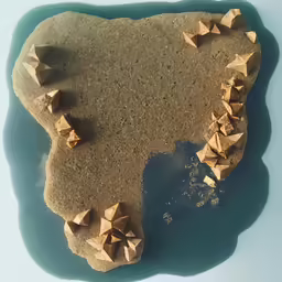 a map is shown with sand, origami and shells