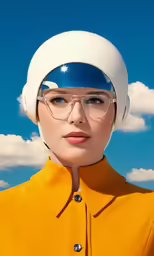a woman in an orange shirt and white helmet