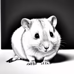 a gray rat sitting in a black and white photo