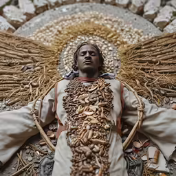 a man with a large amount of gold necklace laying on the ground