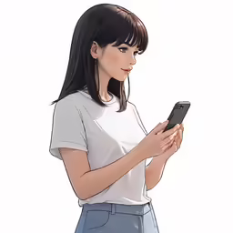 a drawing of a girl holding a phone