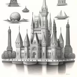 a black and white drawing of an elaborate building