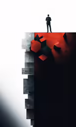 a person is standing on top of a block