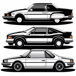 three different silhouettes of a white sedan and car,three different car silhouettes with different paint scheme