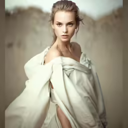 a woman wrapped in sheets posing for a picture