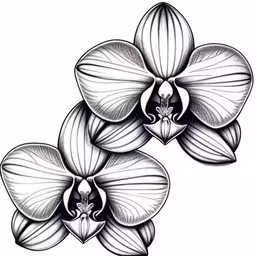 some black and white flowers on white background,the drawing of an orchid with large black and white flowers