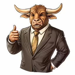 a bull in a suit giving a thumbs up