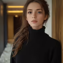 a young lady is wearing a black sweater
