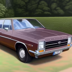 an animated picture of a vintage car in the street,an artist